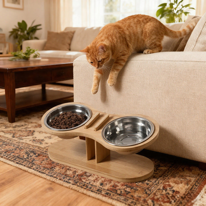 Discover the Adjustable Tilted Pet Stand With A Feeding Bowl