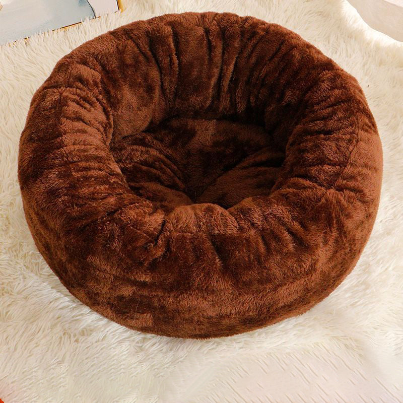 Pet Donut Plush Bed Warm Round Cushion For Pets