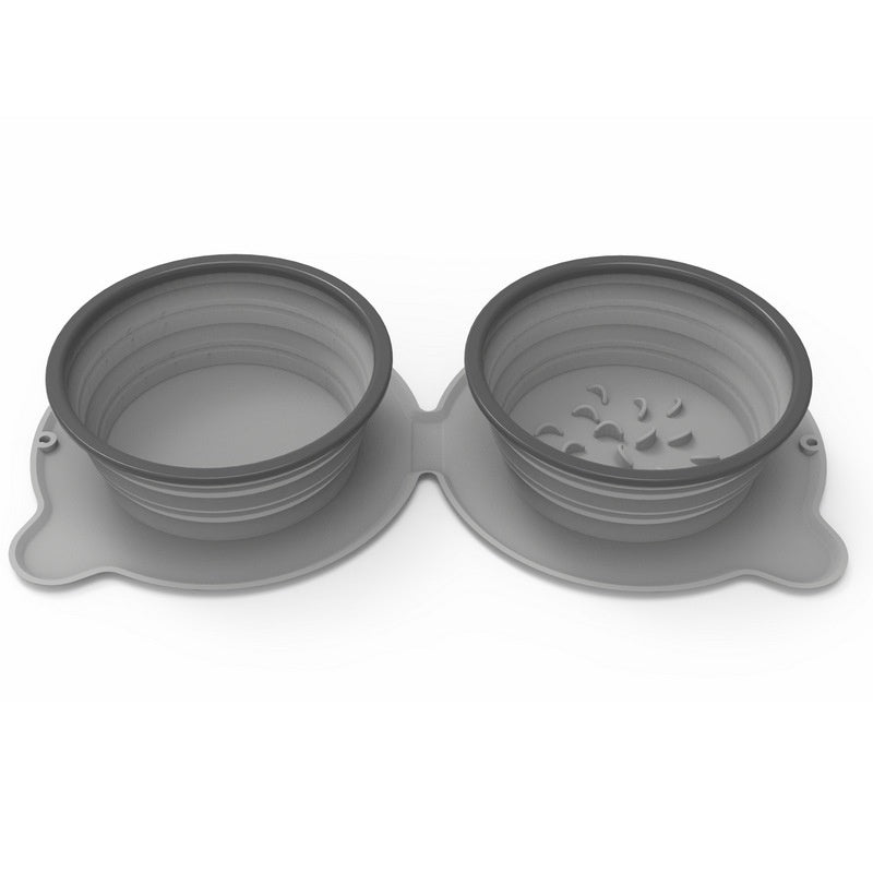 Portable Silicone Double Pet Food Bowls Foldable Non Slip Travel Feeding Bowl