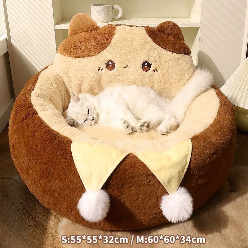 Round Warm Pet Sofa Cushion Bed For Indoor Pets