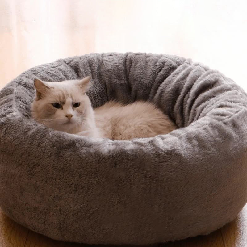 Pet Donut Plush Bed Warm Round Cushion For Pets