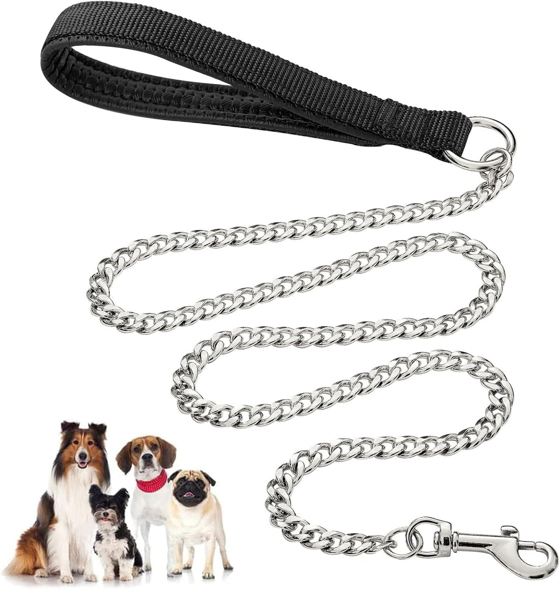 Heavy Duty Metal Pet Leash Chew Proof Chain With Padded Handle