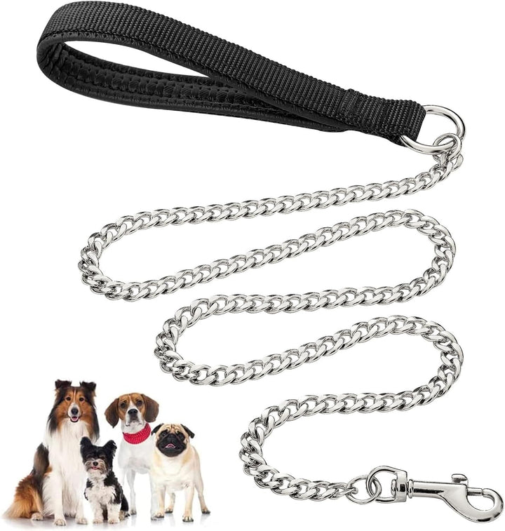 Heavy Duty Metal Pet Leash Chew Proof Chain With Padded Handle