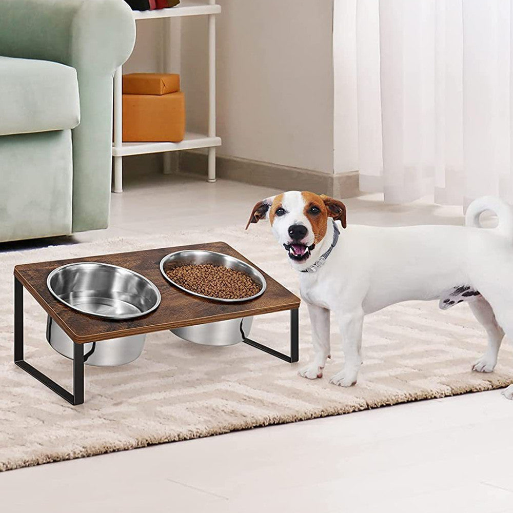 Iron Wood Pet Feeding Rack With Bowl Holder