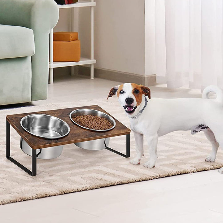 Iron Wood Pet Feeding Rack With Bowl Holder