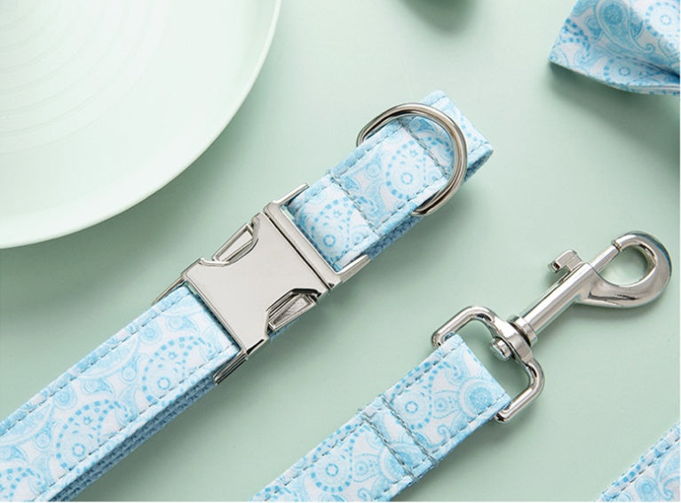 Stylish Paisley Pet Collar And Leash Set With Bow