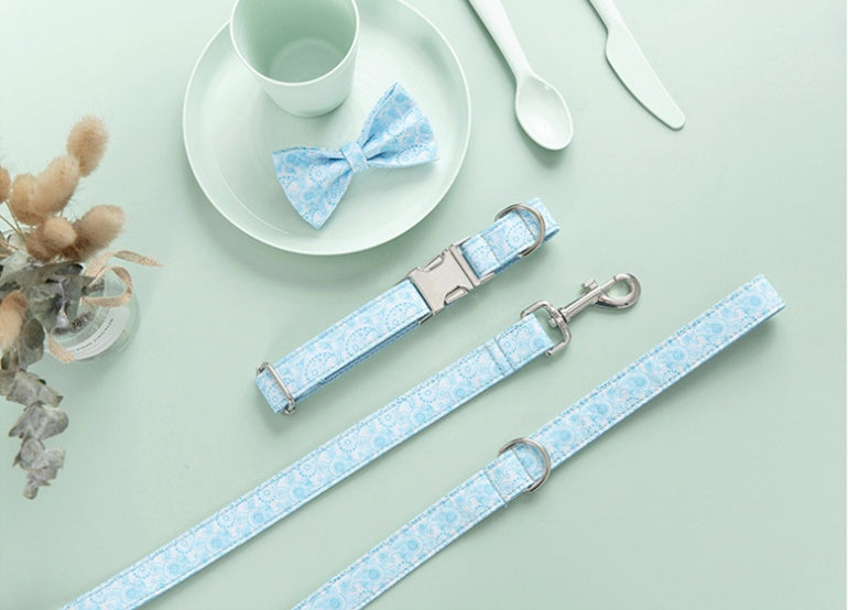 Stylish Paisley Pet Collar And Leash Set With Bow