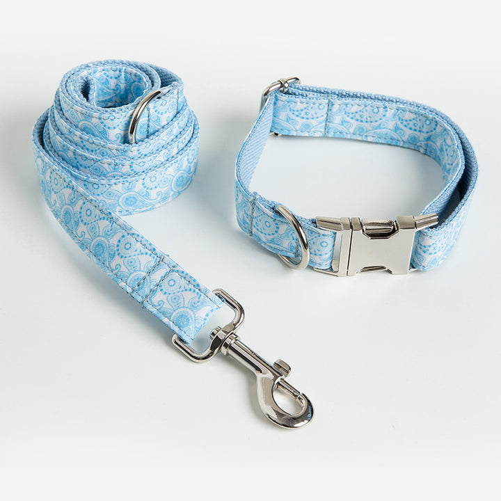 Stylish Paisley Pet Collar And Leash Set With Bow