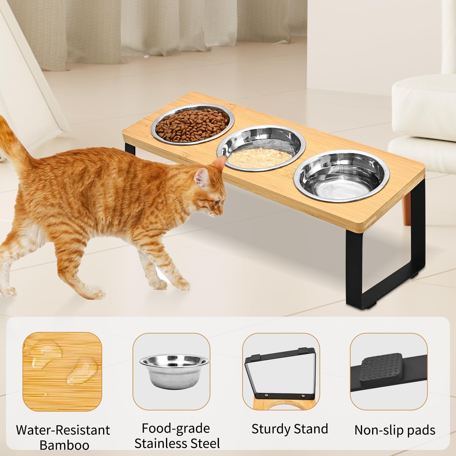Iron Wood Pet Feeding Rack With Bowl Holder