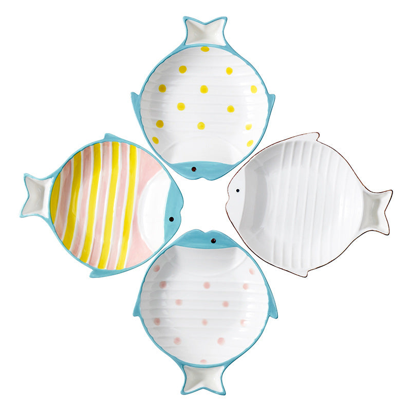 Fish-Shaped Ceramic Pet Feeding Bowl