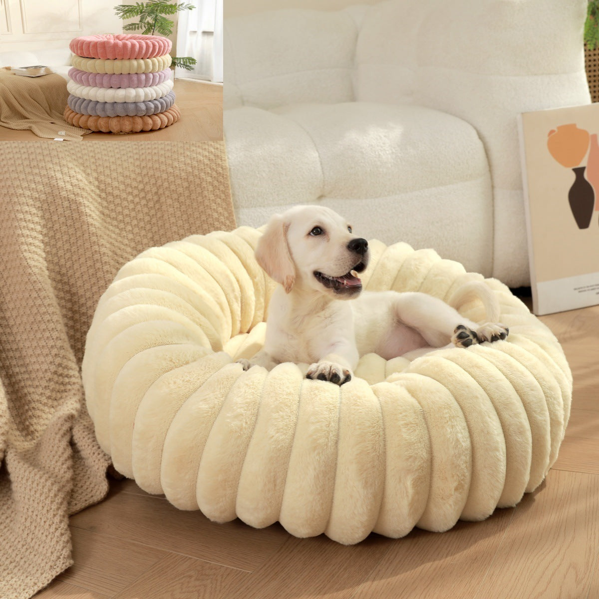 Plush Round Warm Winter Pet Nest Mat Kennel Bed