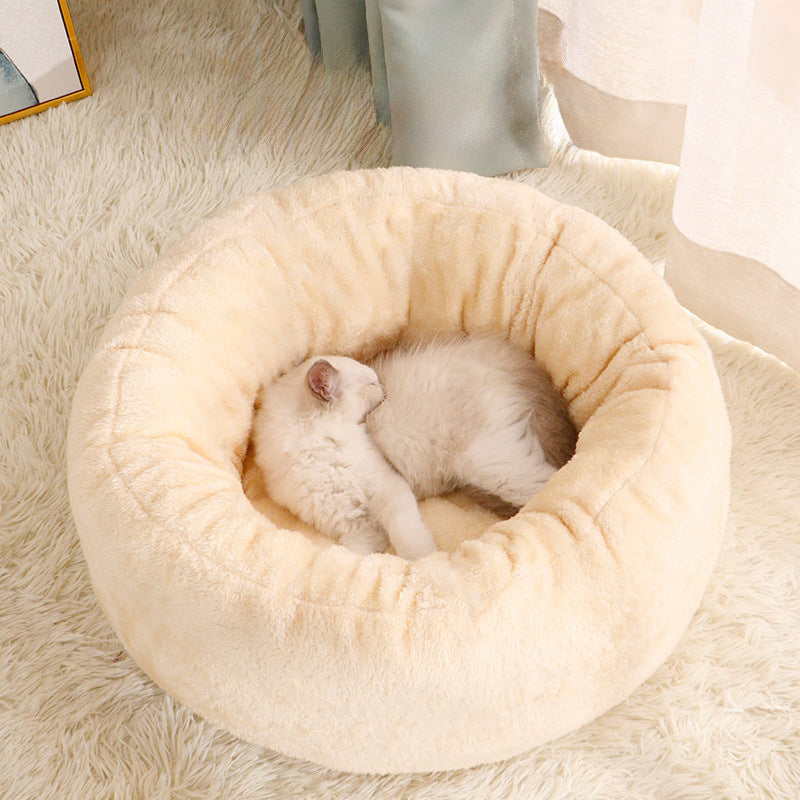 Pet Donut Plush Bed Warm Round Cushion For Pets
