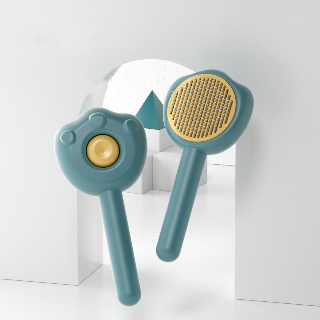 Pet Self Cleaning Grooming Brush With Needle Comb Handle