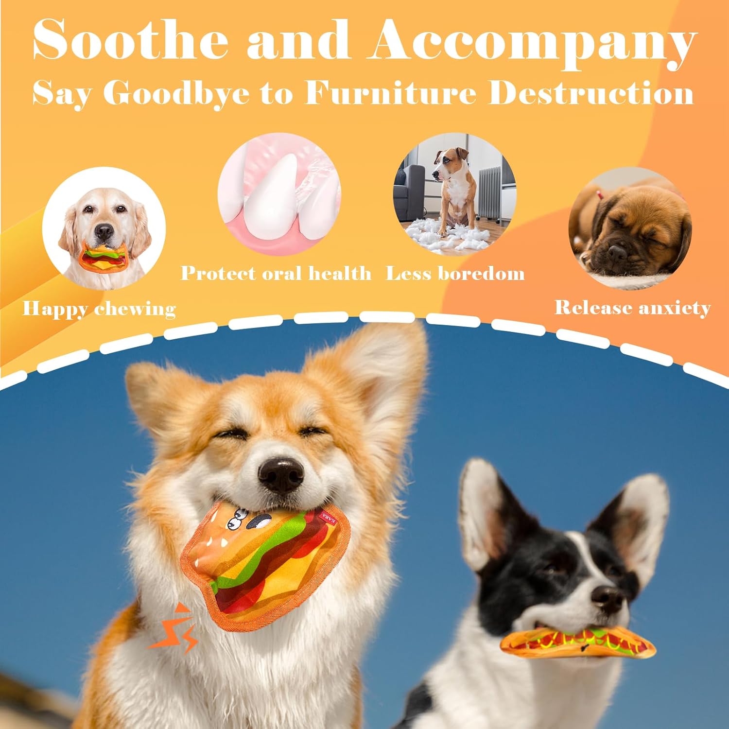 Durable Crinkle Squeaky Stuffless Interactive Pet Chew Hamburger Toy