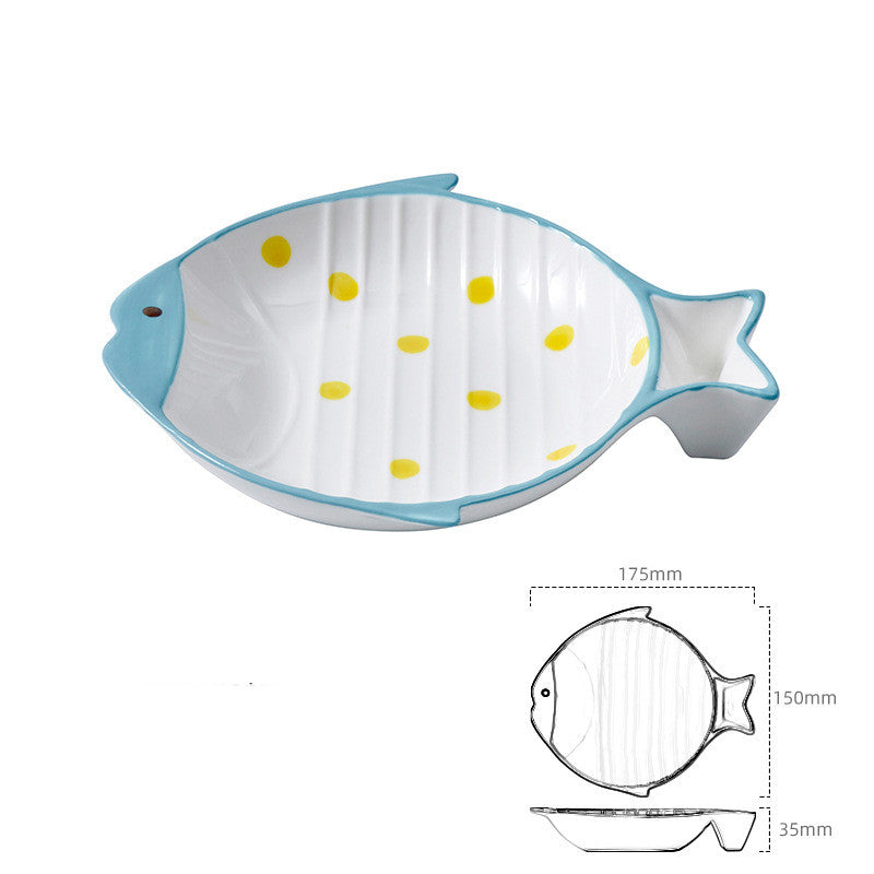 Fish-Shaped Ceramic Pet Feeding Bowl