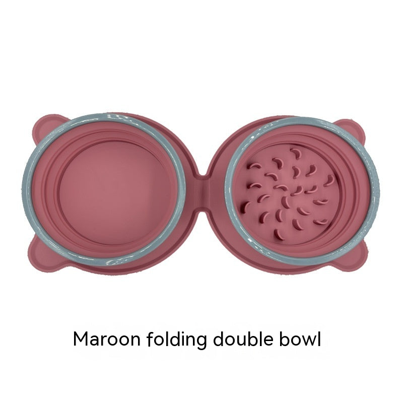 Portable Silicone Double Pet Food Bowls Foldable Non Slip Travel Feeding Bowl