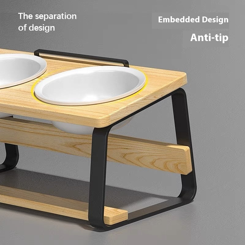 Ceramic Double Pet Bowl Elevated Feeding Stand Spine Support