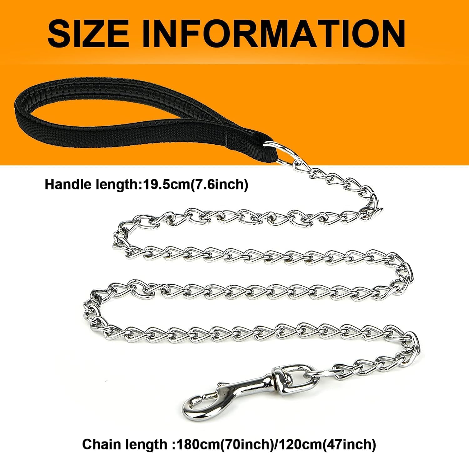 Heavy Duty Metal Pet Leash Chew Proof Chain With Padded Handle