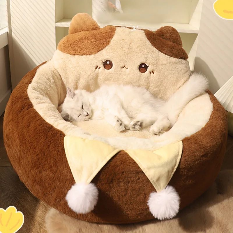 Round Warm Pet Sofa Cushion Bed For Indoor Pets