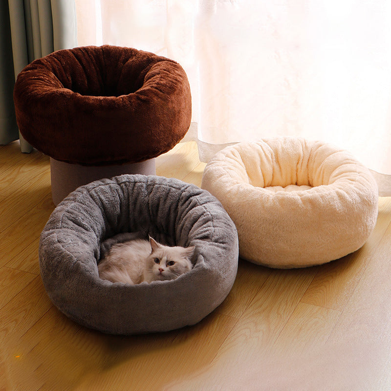Pet Donut Plush Bed Warm Round Cushion For Pets