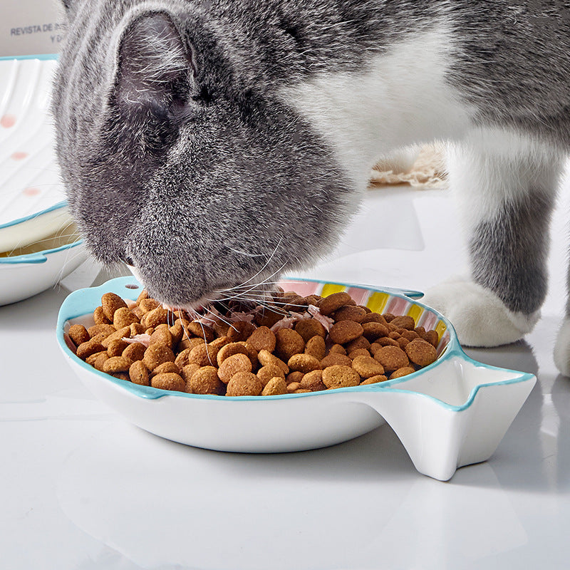 Fish-Shaped Ceramic Pet Feeding Bowl