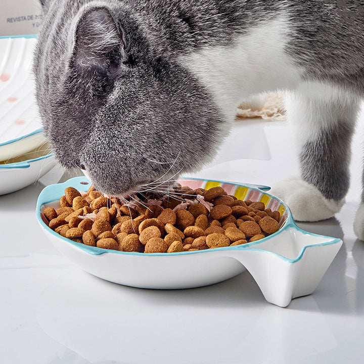Fish-Shaped Ceramic Pet Feeding Bowl