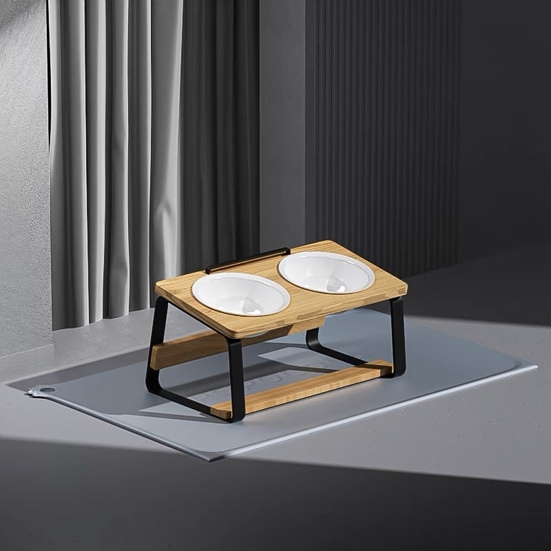 Ceramic Double Pet Bowl Elevated Feeding Stand Spine Support
