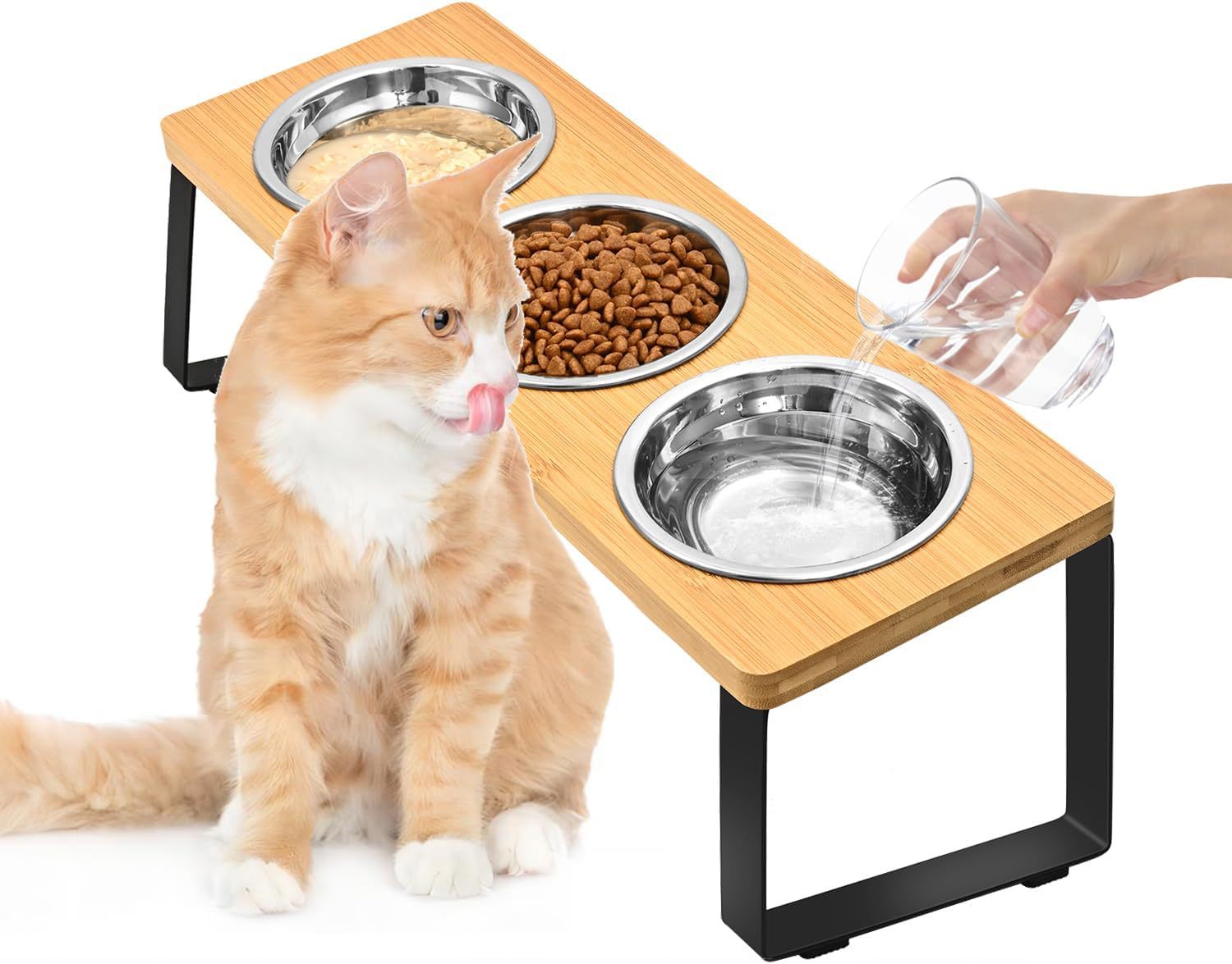 Iron Wood Pet Feeding Rack With Bowl Holder