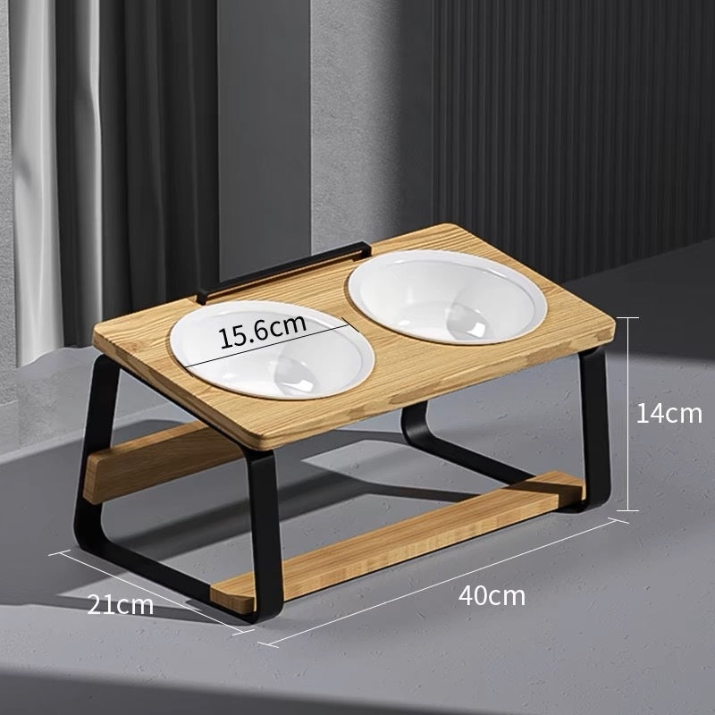 Ceramic Double Pet Bowl Elevated Feeding Stand Spine Support