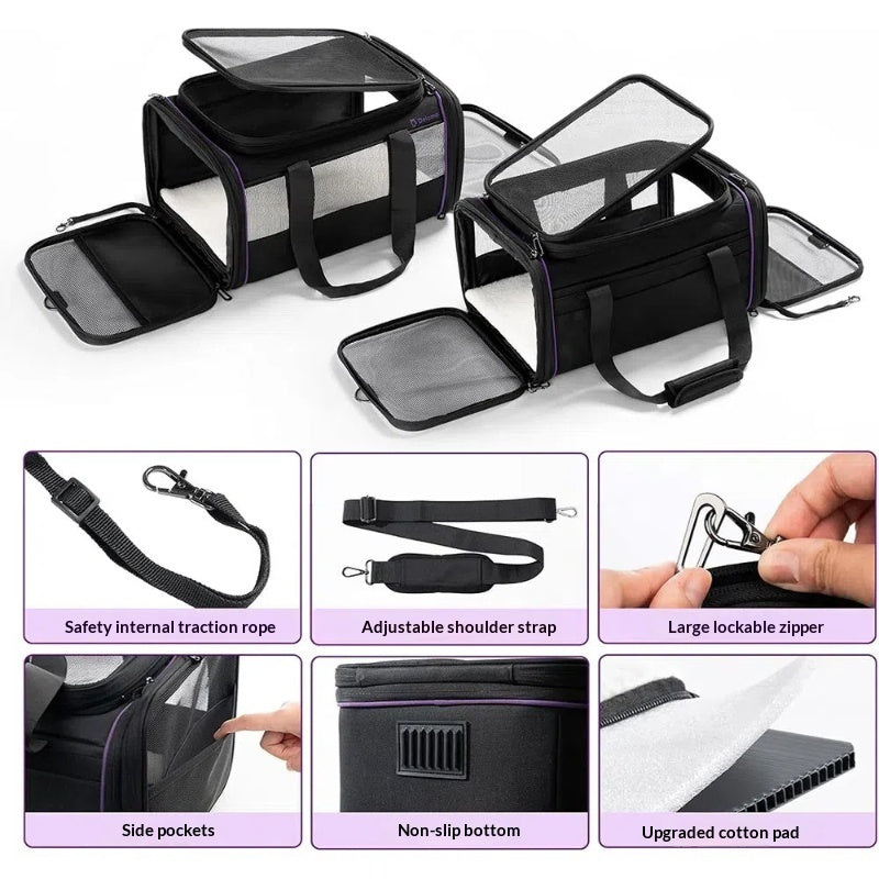 Portable Pet Carrier Travel Soft Expandable Space Bag For Flights