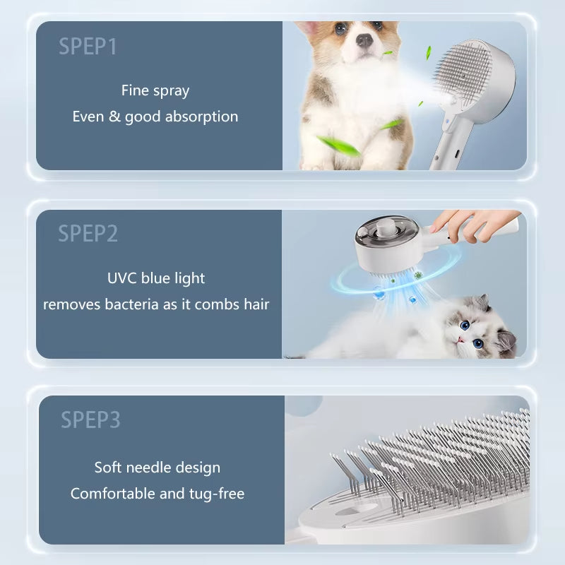 3-In-1 Electric Pet Steam Brush And Massage Comb