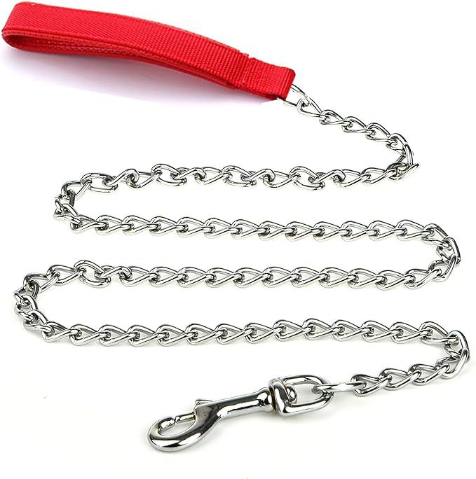 Heavy Duty Metal Pet Leash Chew Proof Chain With Padded Handle