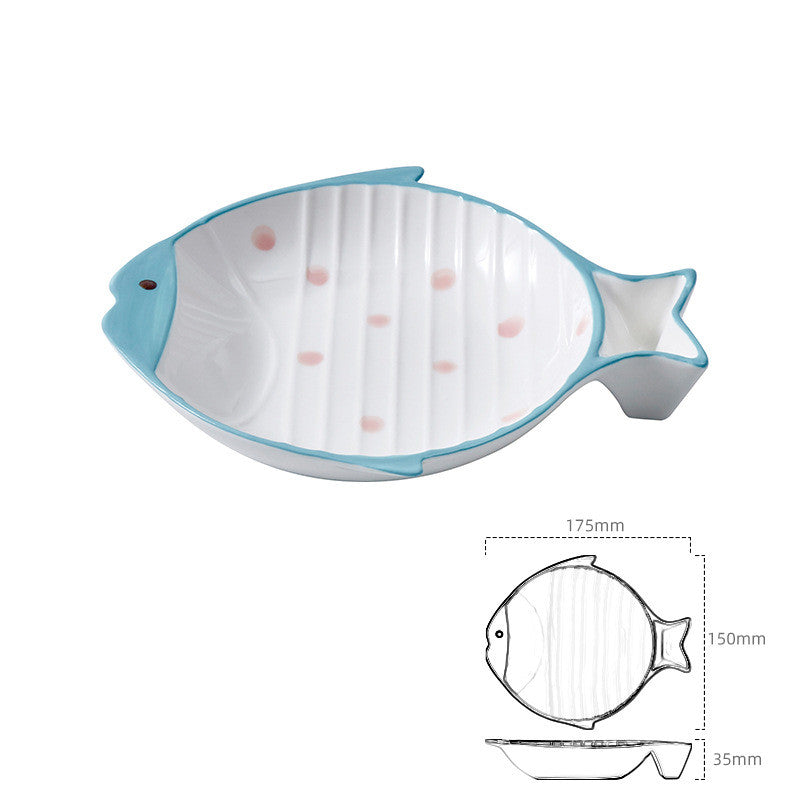 Fish-Shaped Ceramic Pet Feeding Bowl