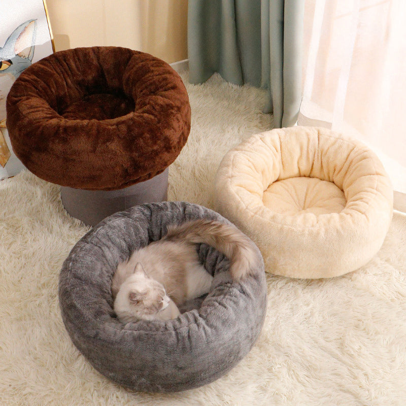 Pet Donut Plush Bed Warm Round Cushion For Pets