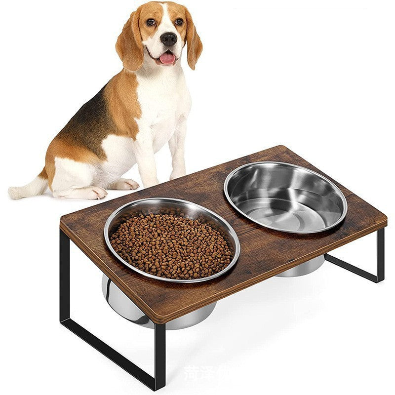 Iron Wood Pet Feeding Rack With Bowl Holder