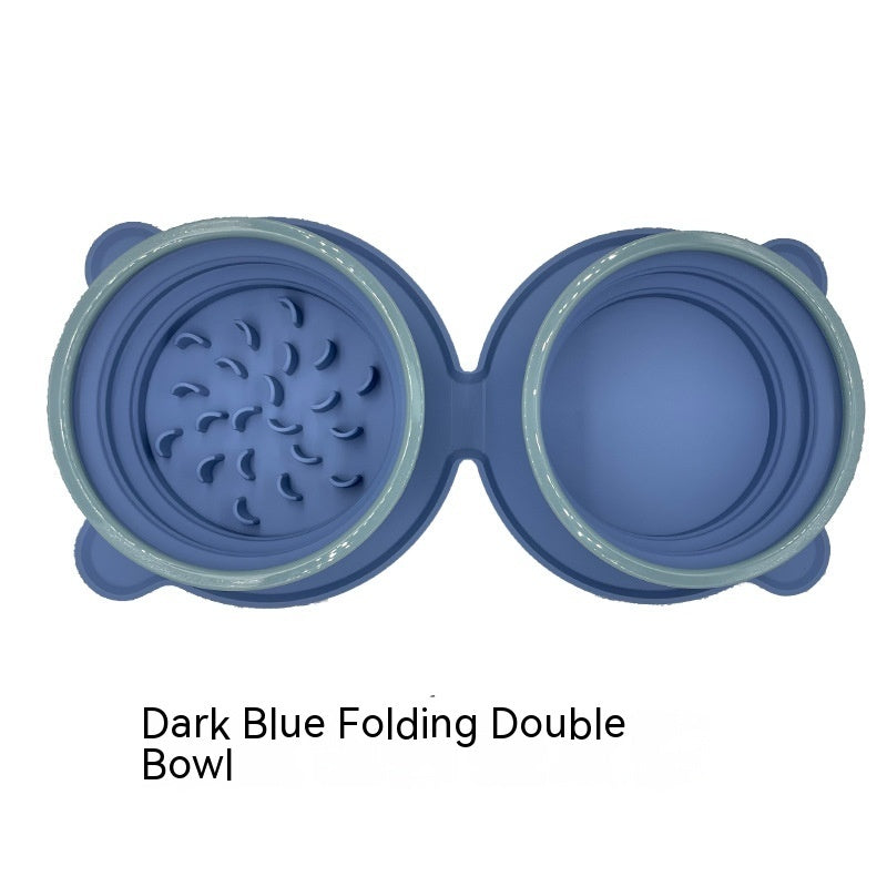 Portable Silicone Double Pet Food Bowls Foldable Non Slip Travel Feeding Bowl
