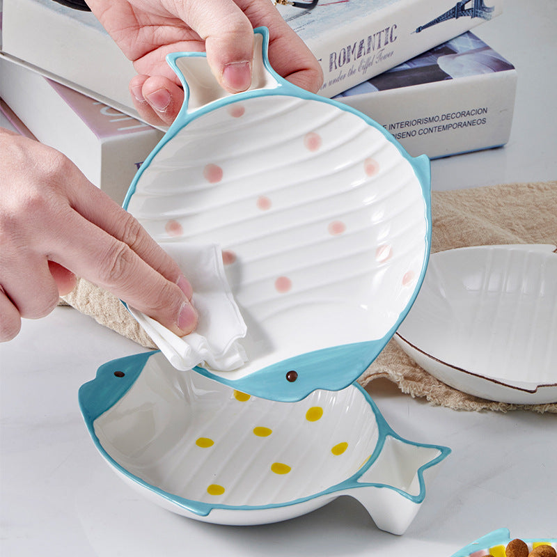 Fish-Shaped Ceramic Pet Feeding Bowl