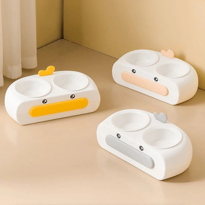 Duck Design Double Pet Bowl Food And Water Feeder