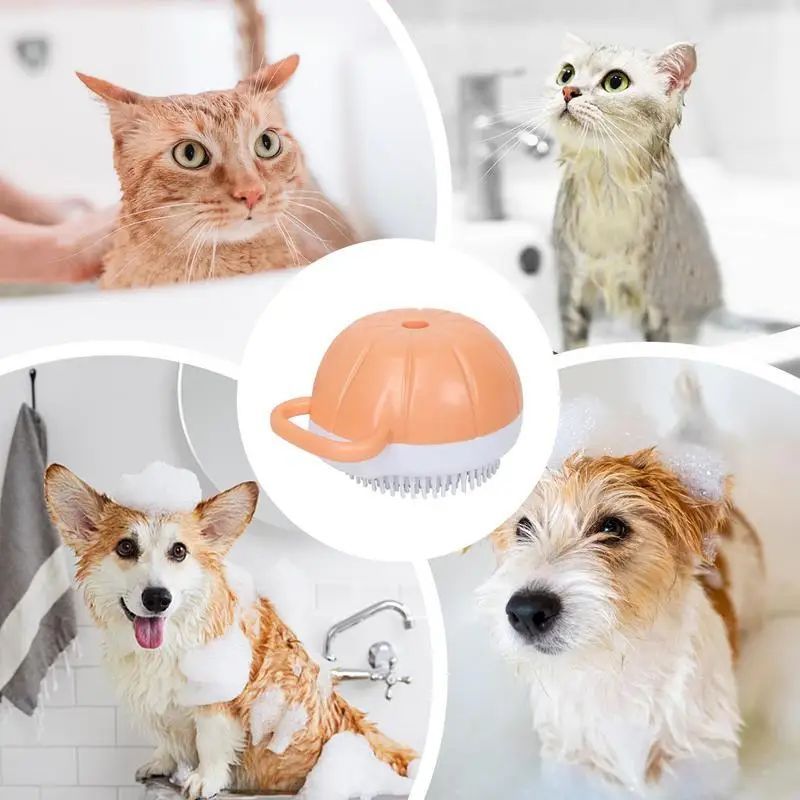 Pet Silicone Bath Massage Brush Shampoo Dispenser Grooming Tool