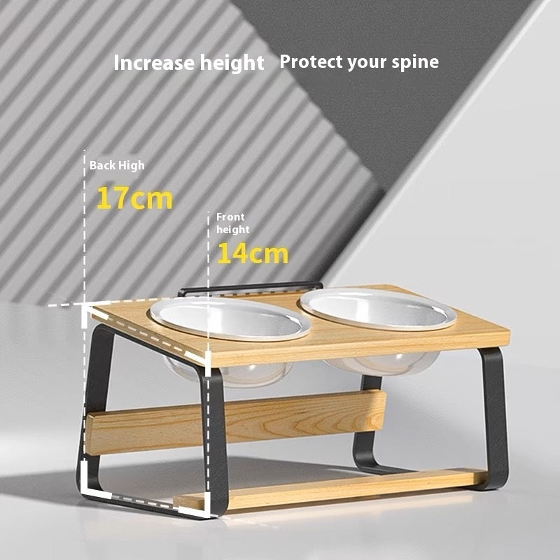 Ceramic Double Pet Bowl Elevated Feeding Stand Spine Support