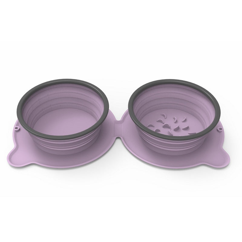 Portable Silicone Double Pet Food Bowls Foldable Non Slip Travel Feeding Bowl