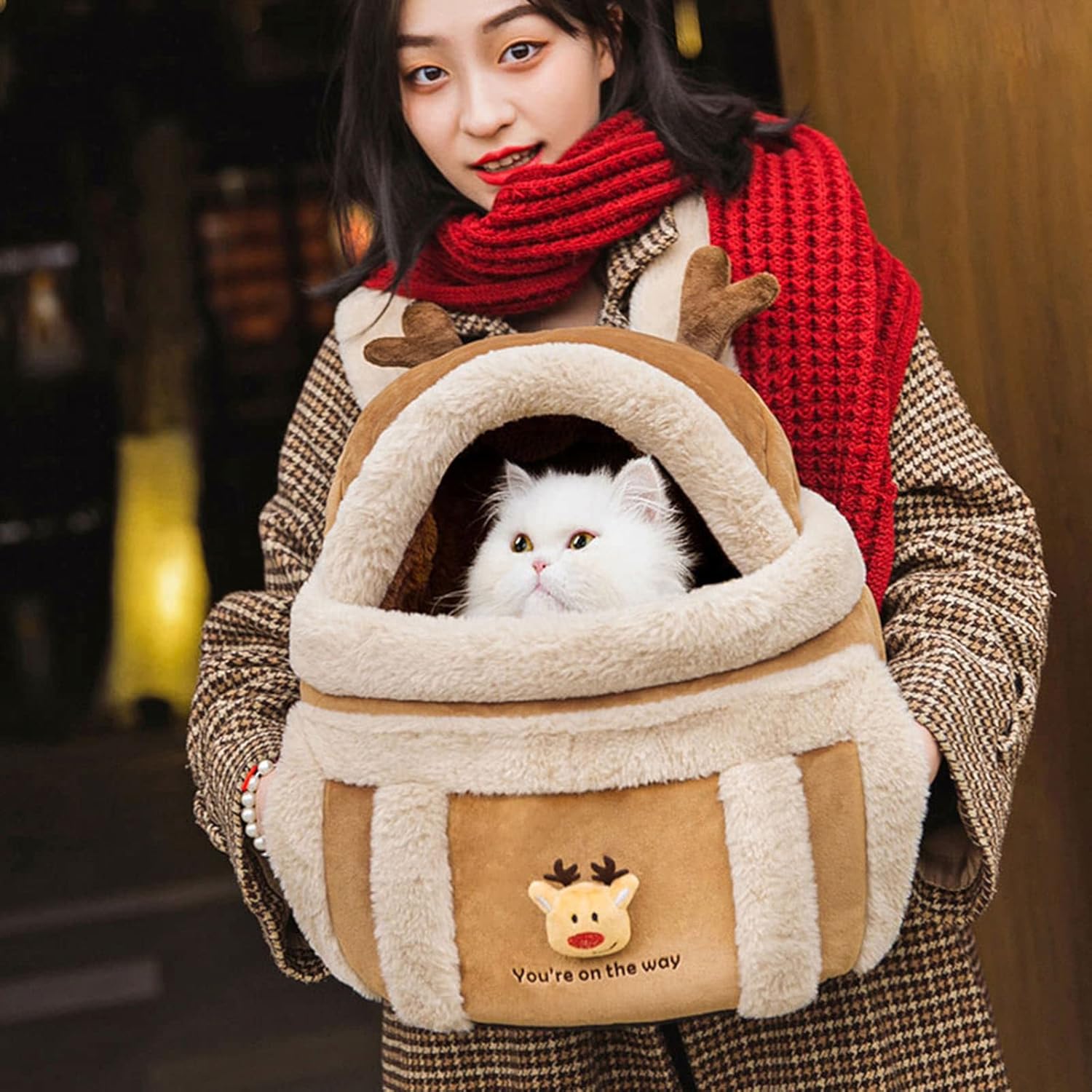 Plush Winter Pet Carrier Backpack With Hand Warmers