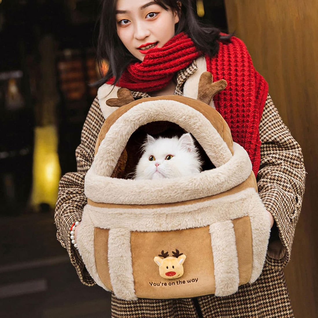 Plush Winter Pet Carrier Backpack With Hand Warmers
