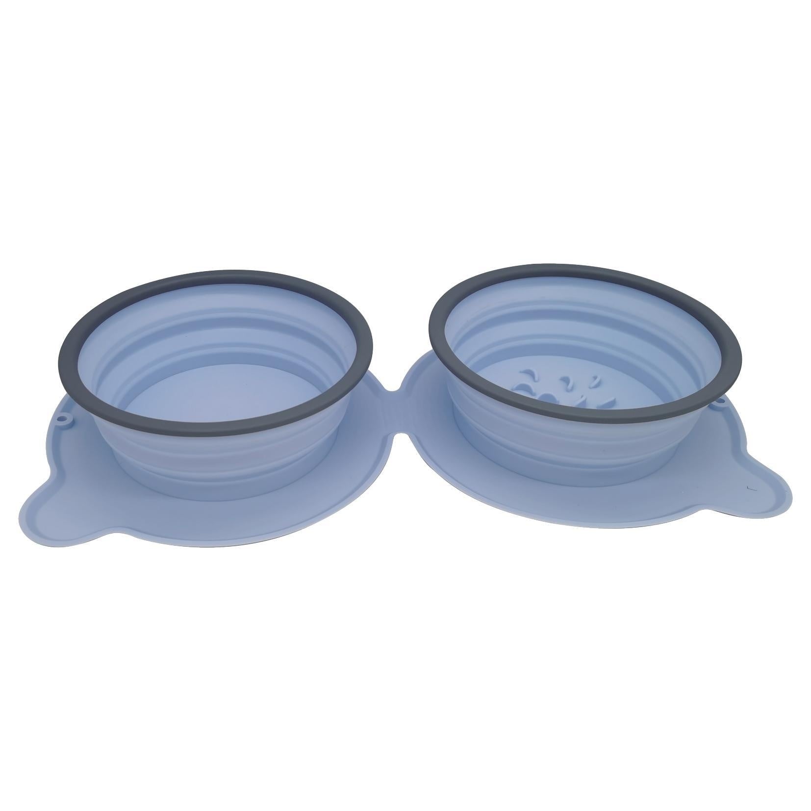 Portable Silicone Double Pet Food Bowls Foldable Non Slip Travel Feeding Bowl