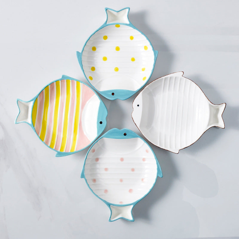 Fish-Shaped Ceramic Pet Feeding Bowl