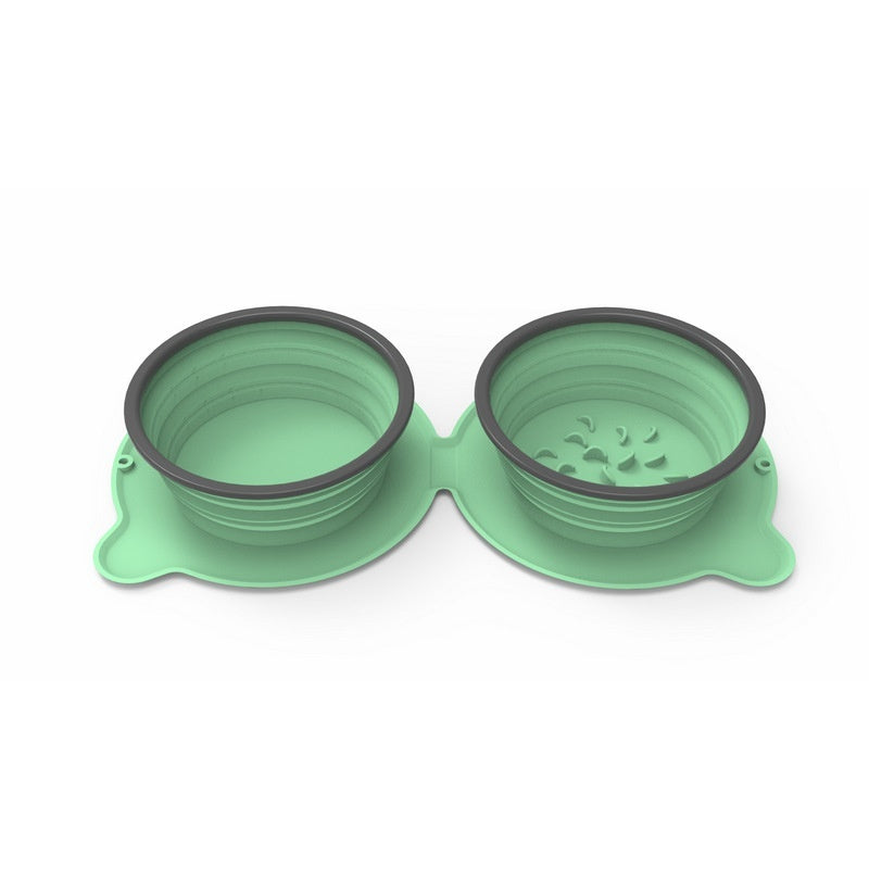 Portable Silicone Double Pet Food Bowls Foldable Non Slip Travel Feeding Bowl