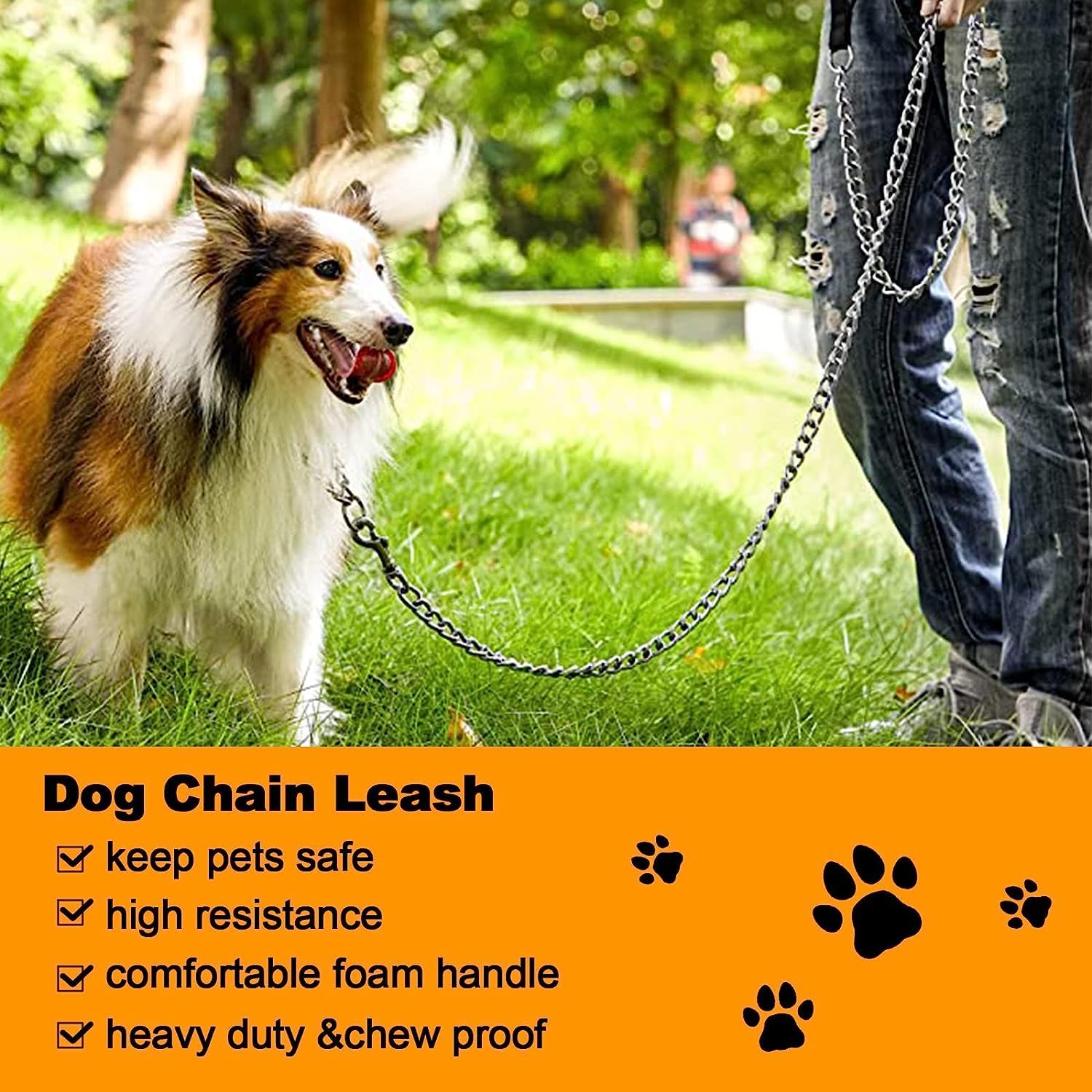 Heavy Duty Metal Pet Leash Chew Proof Chain With Padded Handle