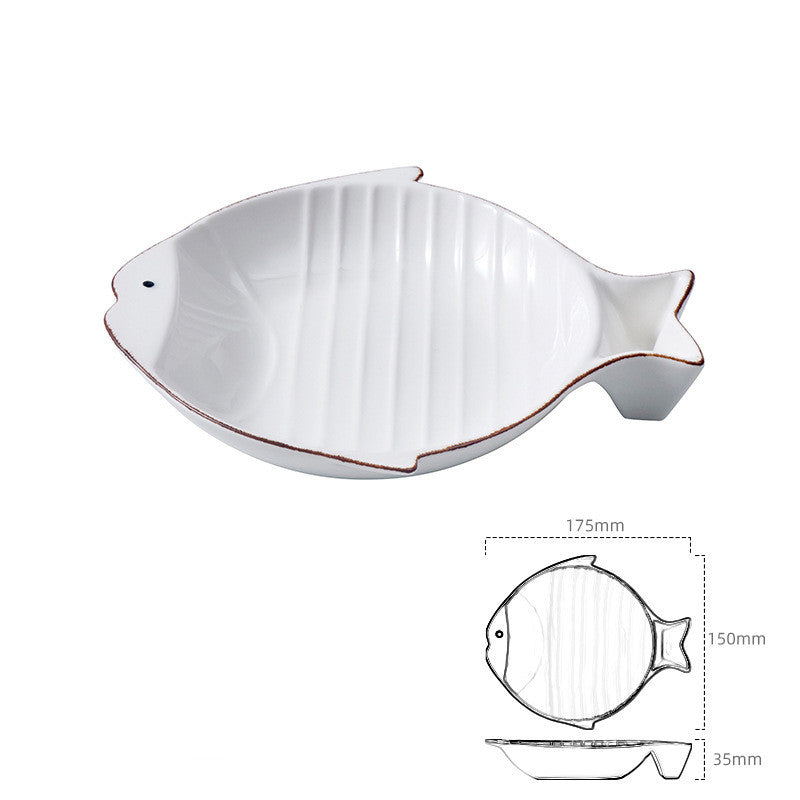 Fish-Shaped Ceramic Pet Feeding Bowl