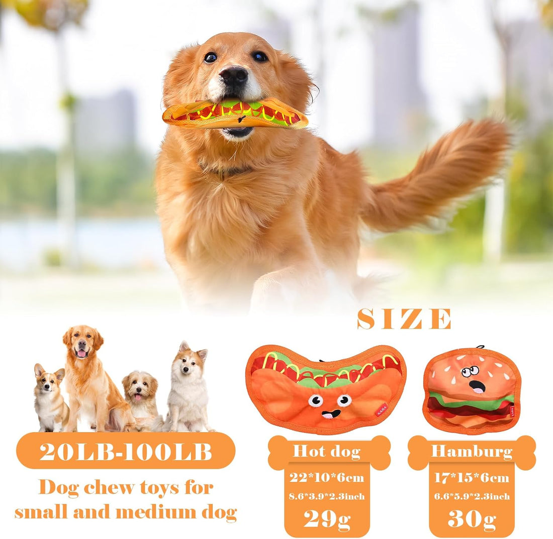 Durable Crinkle Squeaky Stuffless Interactive Pet Chew Hamburger Toy