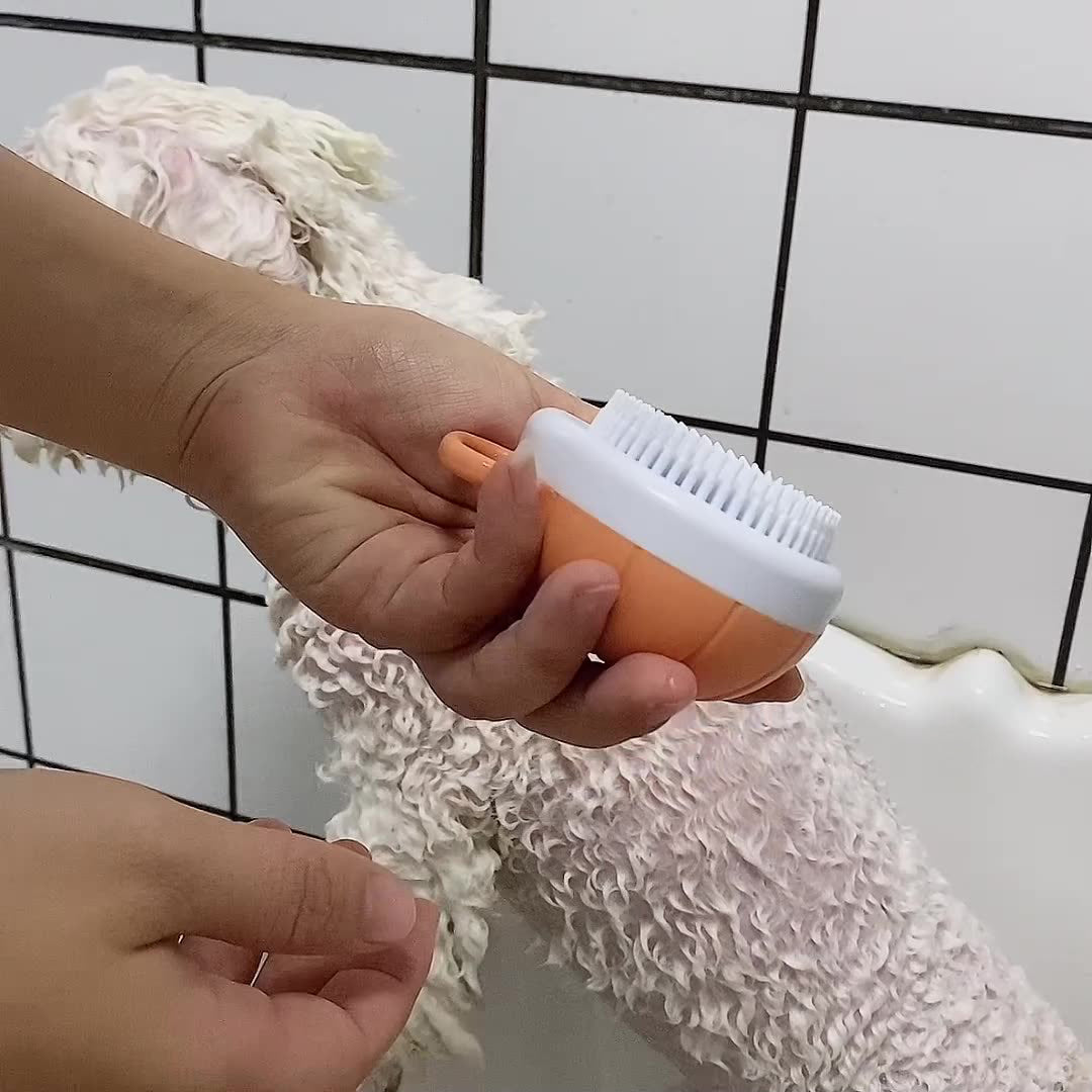 Pet Silicone Bath Massage Brush Shampoo Dispenser Grooming Tool